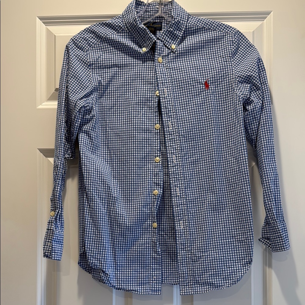 Polo by Ralph Lauren Boys Medium 10-12 Blue & White Checkered Button down Shirt